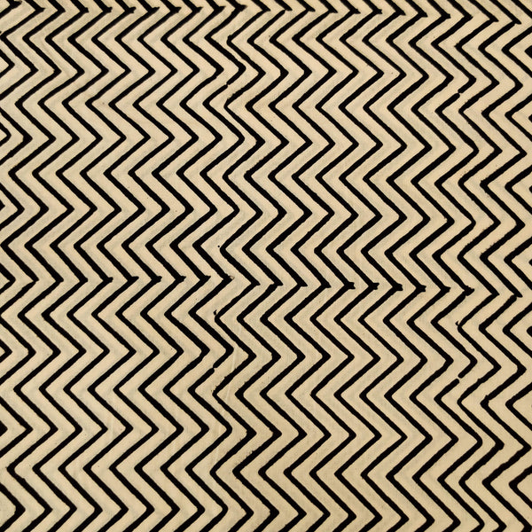 Pure Cotton Dabu Cream With Black Zig Zag Hand Block Print Fabric