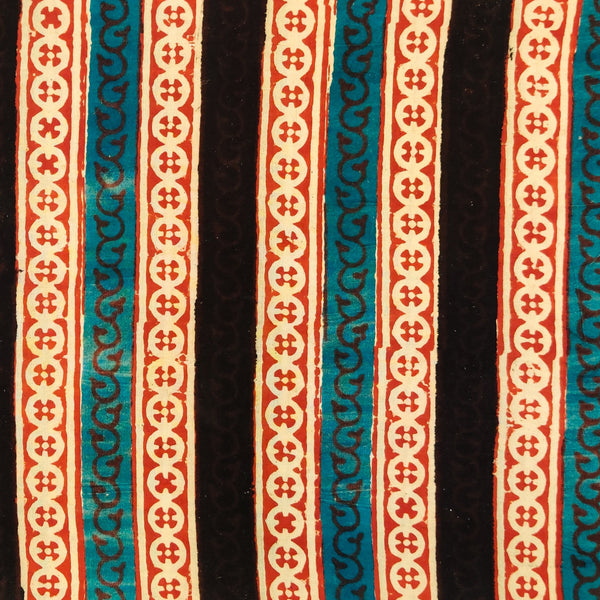 Pure Cotton Dabu Cream With Blue And Black Intricate Tribal  Blouse Stripes (80 cm)