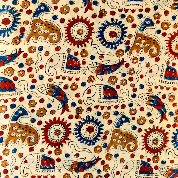 Pure Cotton Dabu Cream With Jungle Hand Block Print Fabric