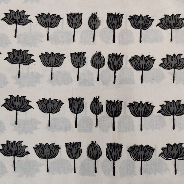 Pure Cotton Dabu Cream With Lotus Hand Block Print Fabric