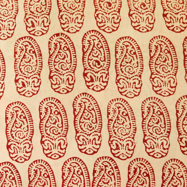Pure Cotton Dabu Cream With Maroon Intricate Kairi Hand Block Print Fabric