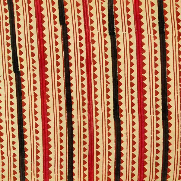 Pre-cut 2.30 meter Pure Cotton Dabu Cream With Rust And Black Tribal Stripes