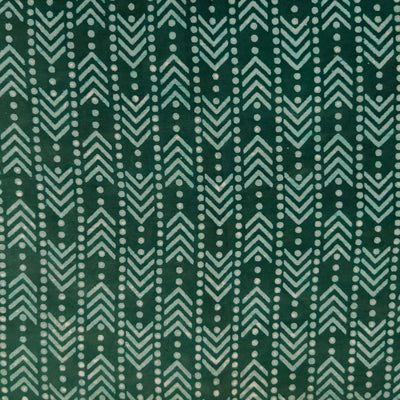 Pure Cotton Dabu Dark Green With Dot Arrowhead Geometric Stripes Hand Block Print Fabric