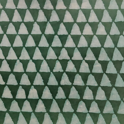 Pure Cotton Dabu Green Triangles Hand Block Print Fabric