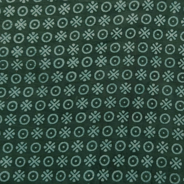 Pure Cotton Dabu Green With Circle Dot And Tribal Motif Hand Block Print Fabric