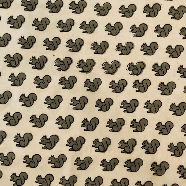 Pure Cotton Dabu Grey With Squirrel Hand Block Print Fabric
