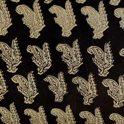 pre-cut ( 1.80 meter )Pure Cotton Dabu Jahota Black With Beige Motif Hand Block Print Fabric