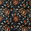 Pure Cotton Dabu Jahota Black With Blue And Rust Lotus Jaal Hand Block Print Fabric