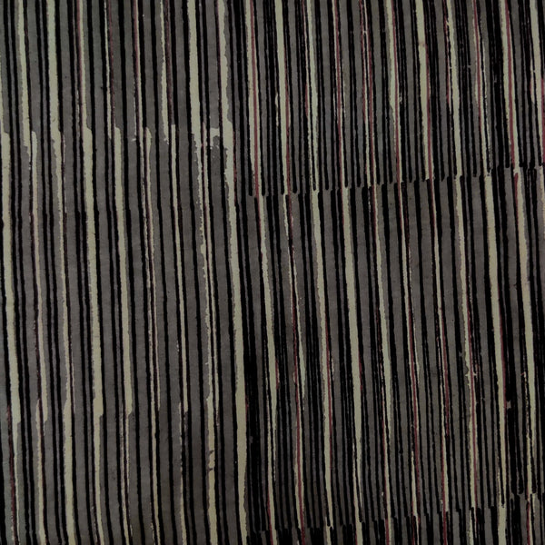 Pure Cotton Dabu Jahota Grey Red Black Stripes Hand Block Print Fabric