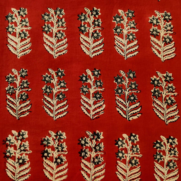Pre-cut Pure Cotton Dabu Jahota Rust With Grey Flower Plant Hand Block Print Fabric (1.90 meter)