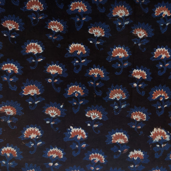 Pure Cotton Dabu Jahota With Red Blue Single Flower Hand Block Print Fabric