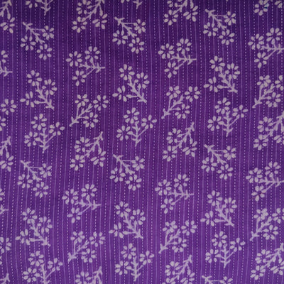 Pure Cotton Dabu Kaatha Purple With Small Flower Twigs Hand Block Print Fabric