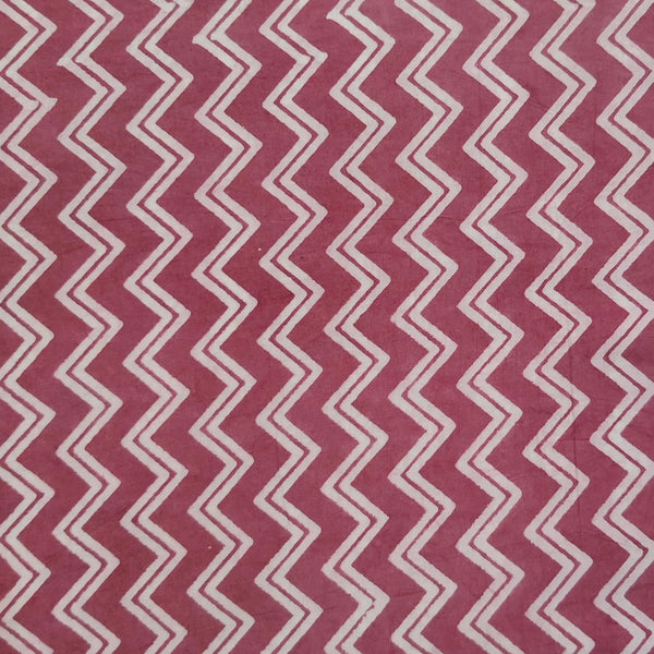 Pure Cotton Dabu Light Coral Burgundy With Zig Zag Hand Block Print Blouse Piece Fabric (80 cms)