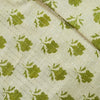 Pure Cotton Dabu Light Kaatha Lurex With Light Green Flower Motifs Hand Block Print Fabric