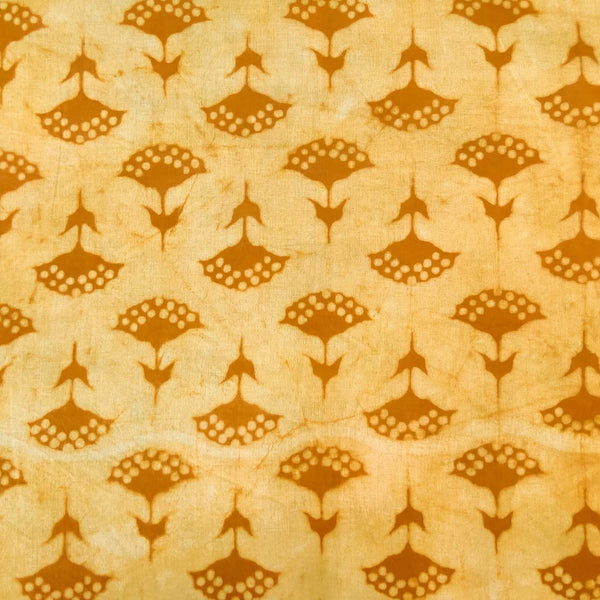 Pre-cut Pure Cotton Dabu Light With Mustard Flower Hand Block Print Fabric (1.65 meter)