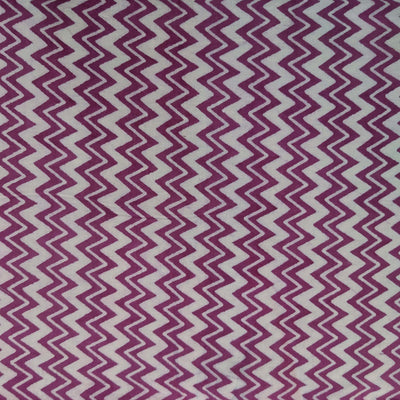 Precut 2.30 Meter Pure Cotton Dabu Mauve With Zig Zag Stripes Hand Block Print Fabric