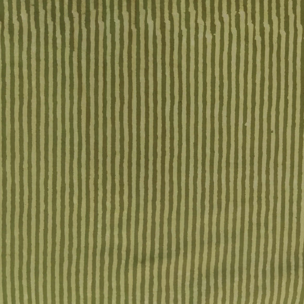 Pure Cotton Dabu Mehendi Green With Stripes Hand Block Print Fabric