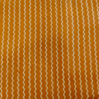 Pre Cut 1.70 Meter Pure Cotton Dabu Mustard With Small Zig Zag Hand Block Print Fabric