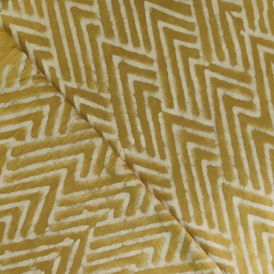 Pure Cotton Dabu Mustard With V Geometric Hand Block Print Fabric