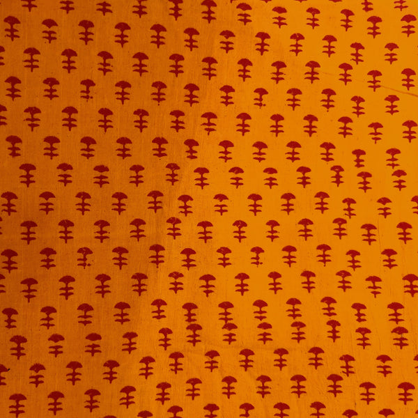 Blouse Piece 1 Meter Pure Cotton Dabu Orange With Maroon Fish Bone Motifs Hand Block Print Fabric