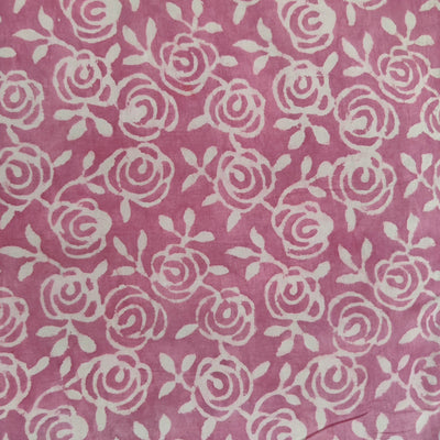 Pre Cut 2 Meter Pure Cotton Dabu Pastel Pink With Rose Jaal Hand Block Print Fabric