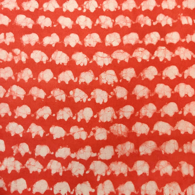 Pure Cotton Dabu Peach With Baby Elephants Hand Block Print Blouse Piece Fabric ( 1 meter )
