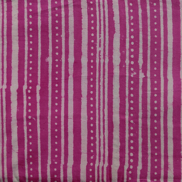 Pre-Cut 1.65 Meters Pure Cotton Dabu Pink With Dot Lines Stripes Hand Block Print Fabric