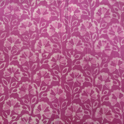Pure Cotton Dabu Pink With Flower Grass Hand Block Print Blouse Piece Fabric (1 Meter)