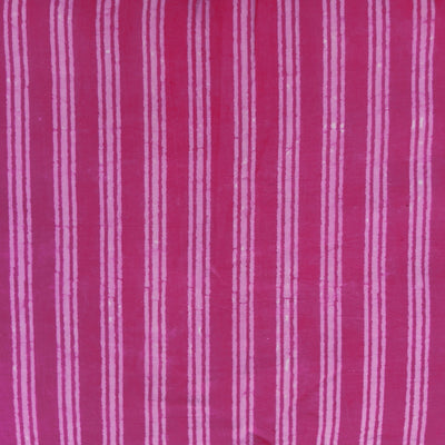 ( Blouse Piece 90 CM ) Pure Cotton Dabu Pink With Triple Stripes Hand Block Print Fabric