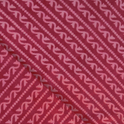 Pure Cotton Dabu Ruby Burgundy With Creeper Stripes Hand Block Print Fabric