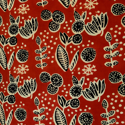 Pure Cotton Dabu Rust With Black Wild Flower Jungle Hand Block Print Fabric