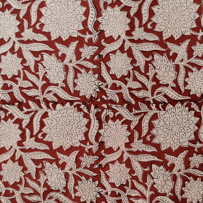 Pure Cotton Dabu Rust With Cream Floral Jaal Hand Block Print Fabric