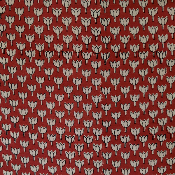 (Precut 2 Meter) Pure Cotton Dabu Rust With Lotus Hand Block Print Fabric