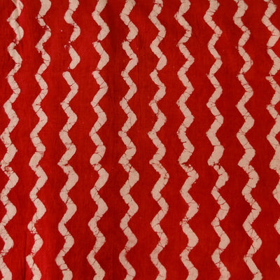 Pure Cotton Dabu Rustic Red Wavy Lines Hand Block Print Fabric
