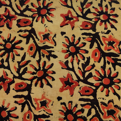 Pure Cotton Dabu Rustic With Wild Sun Flower Jaal Hand Block Print Fabric