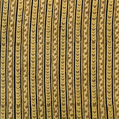 Pure Cotton Dabu Sandy Brown With Intricate Stripes Hand Block Print Fabric
