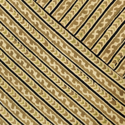 Pure Cotton Dabu Sandy Brown With Intricate Stripes Hand Block Print Fabric