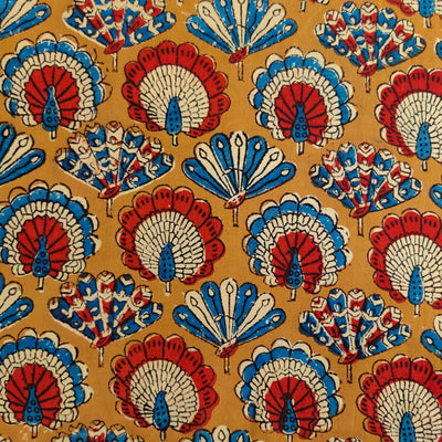 Pure Cotton Dabu Sandy Brown With Peafowl Hand Block Print Fabric