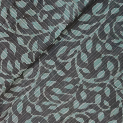 Pure Cotton Dabu Self Design Stripes And Blue Leafy Jaal Hand Block Print Fabric