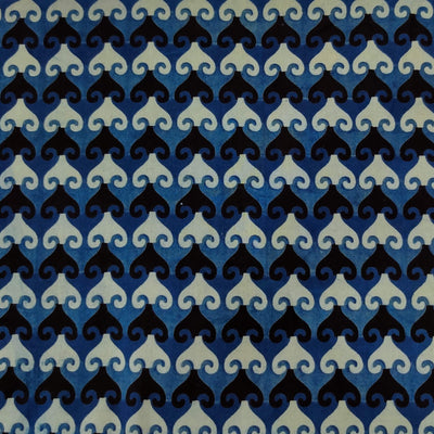 Pure Cotton Dabu Shades Of Blue Arrow Head Stripes Hand Block Print Fabric