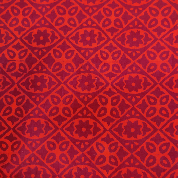 Pure Cotton Dabu Shades Of Red Tile Hand Block Print Fabric – Sanskruti