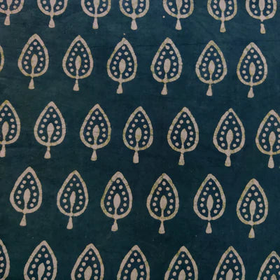Pure Cotton Dabu Teal Blue With Spade Motif Hand Block Print Blouse Fabric ( 0.90 cm )