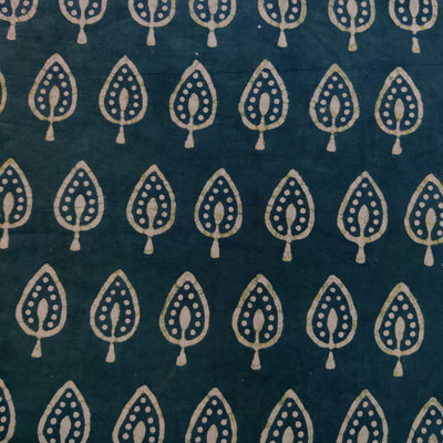 Pure Cotton Dabu Teal Blue With Spade Motif Hand Block Print Fabric