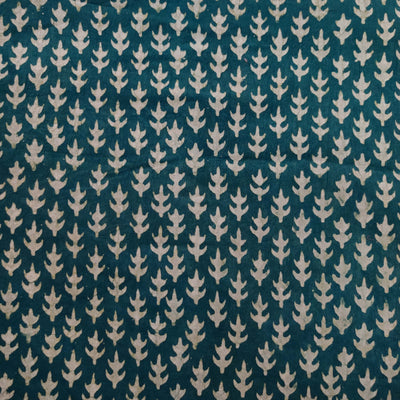 Pure Cotton Dabu Teal Blue With Tiny Plant Hand Block Print Fabric