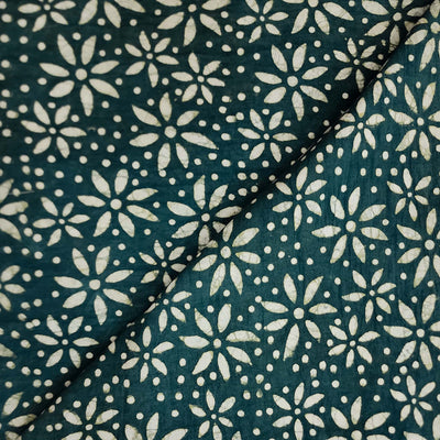 Pure Cotton Dabu Teal With All Size Flowers Hand Block Print Fabric