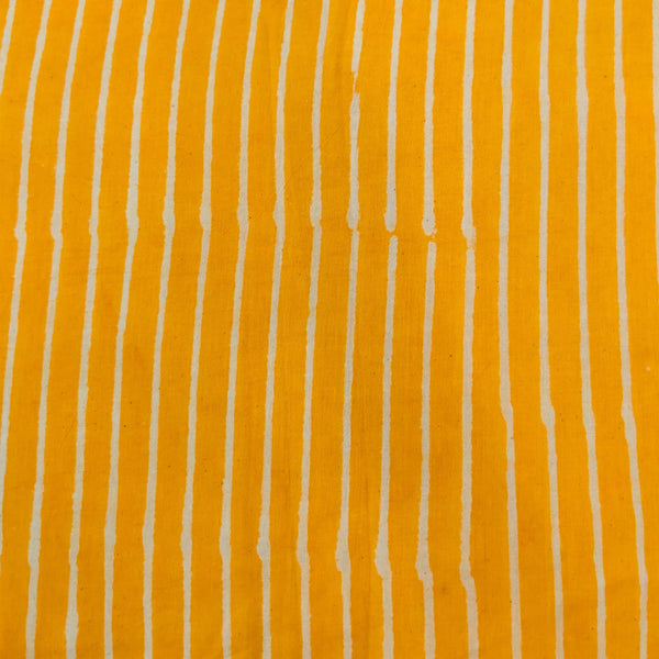 Pure Cotton Dabu Yellow Stripes Hand Block Print Fabric