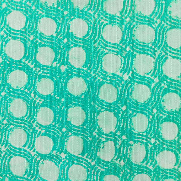 Pre-cut Pure Cotton Dabu kaatha Light Blue With Circle GeometryWith Plant Hand Block Print Fabric( 2.40 meter)