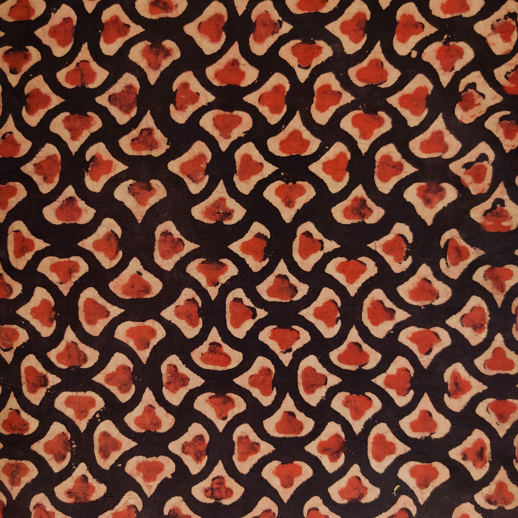 Pure Cotton Dark Brown Dabu With Rust Geometric Pattern Hand Block Pri ...