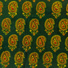 Pure Cotton Dark Green Ajrak With Yellow Kairi Hand Block Print Fabric