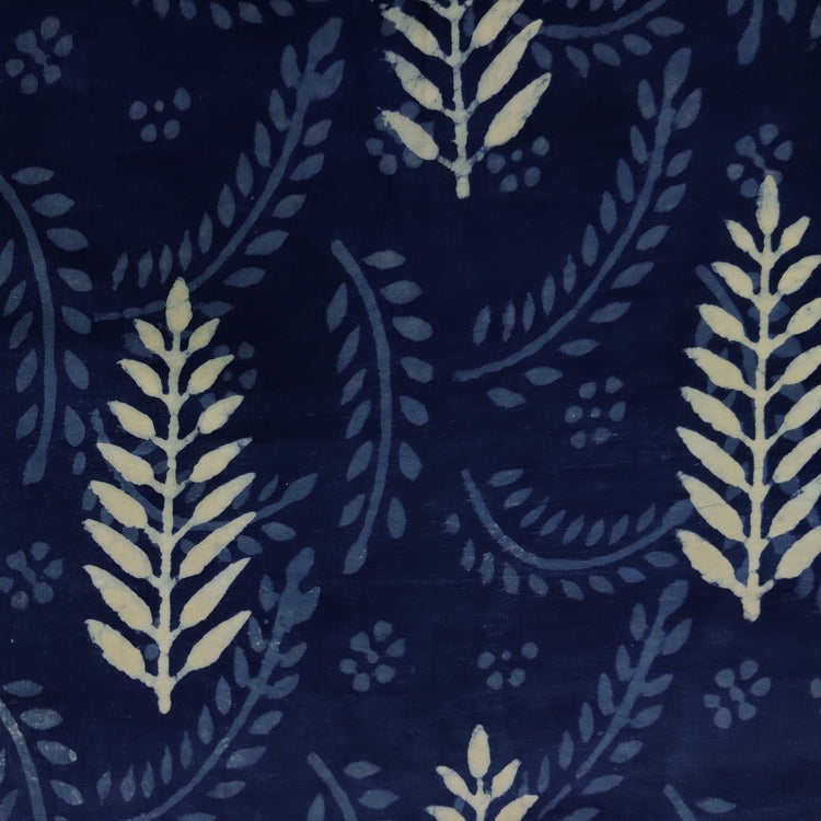 Pure Cotton Dark Indigo With Fern Hand Block Print Fabric – Sanskruti